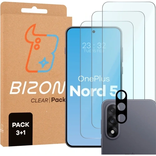 3x szkło hartowane + szybka na aparat Bizon Glass Clear Pack do OnePlus Nord 5