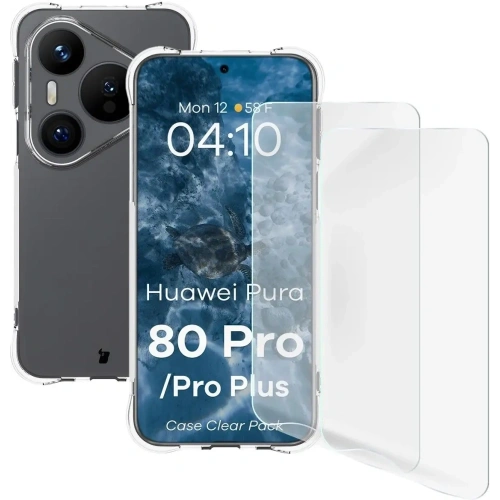 Elastyczne etui + 2x folia na ekran Bizon Case Clear Pack do Huawei Pura 80 Pro / Pro+ Plus