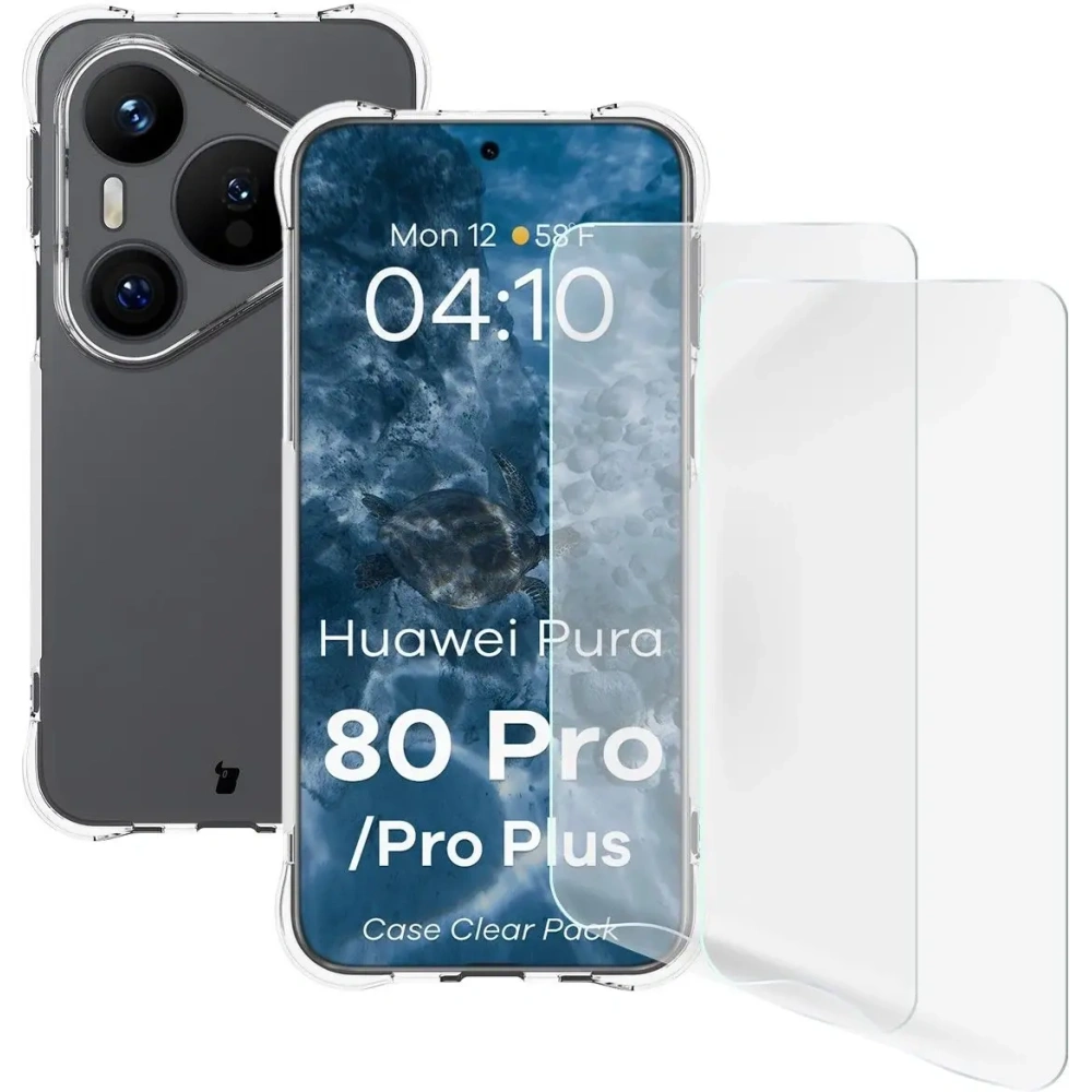 Elastyczne etui + 2x folia na ekran Bizon Case Clear Pack do Huawei Pura 80 Pro / Pro+ Plus