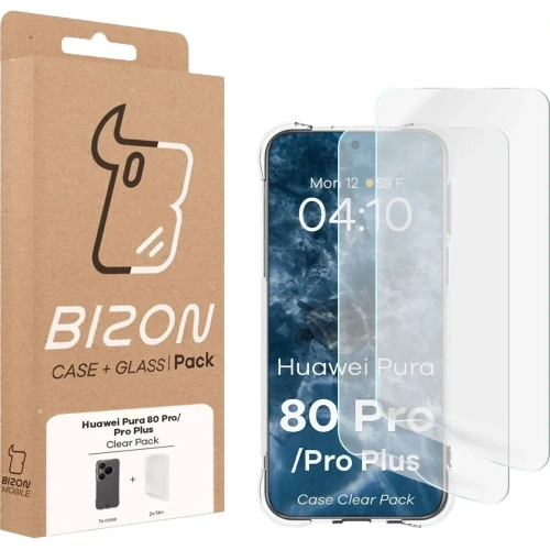 Elastyczne etui + 2x folia na ekran Bizon Case Clear Pack do Huawei Pura 80 Pro / Pro+ Plus