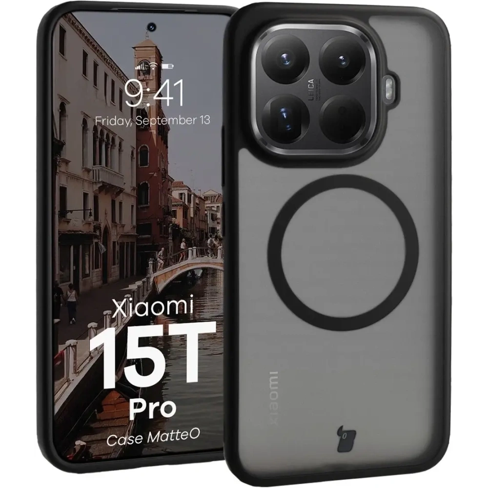 Etui z pierścieniem magnetycznym Bizon Case MatteO do Xiaomi 15T Pro przydymione-czarne