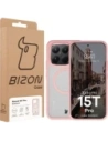 Etui z pierścieniem magnetycznym Bizon Case MatteO do Xiaomi 15T Pro przydymione-jasnoróżowe