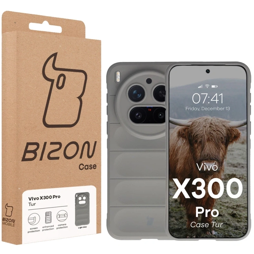 Pancerne etui Bizon Case Tur do Vivo X300 Pro jasnoszare