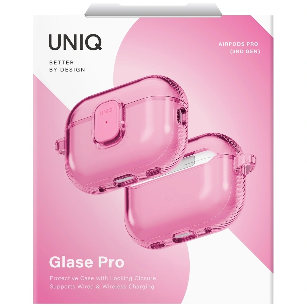 Etui UNIQ Glase Pro do Apple AirPods Pro 3 Lock Case różowy