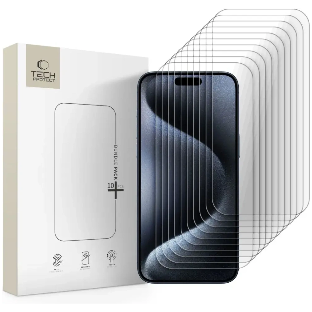 Szkło hartowane Tech-Protect Bundle do Apple iPhone 15 Pro Max Clear [10 PACK]