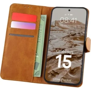 Etui z klapką Bizon Case Pocket do OnePlus 15 brązowe
