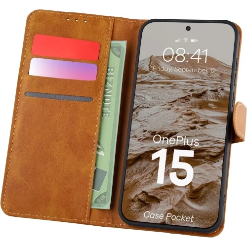 Etui z klapką Bizon Case Pocket do OnePlus 15 brązowe