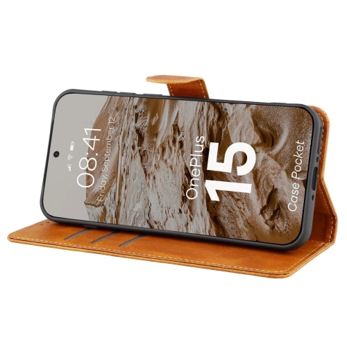 Etui z klapką Bizon Case Pocket do OnePlus 15 brązowe