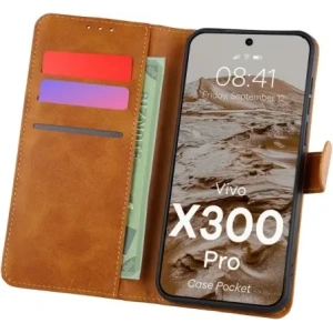 Etui z klapką Bizon Case Pocket do Vivo X300 Pro brązowe