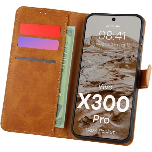 Etui z klapką Bizon Case Pocket do Vivo X300 Pro brązowe