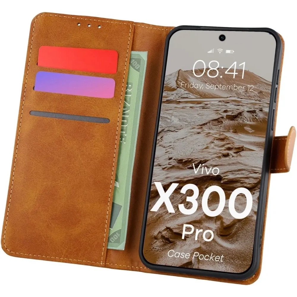 Etui z klapką Bizon Case Pocket do Vivo X300 Pro brązowe