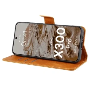 Etui z klapką Bizon Case Pocket do Vivo X300 Pro brązowe