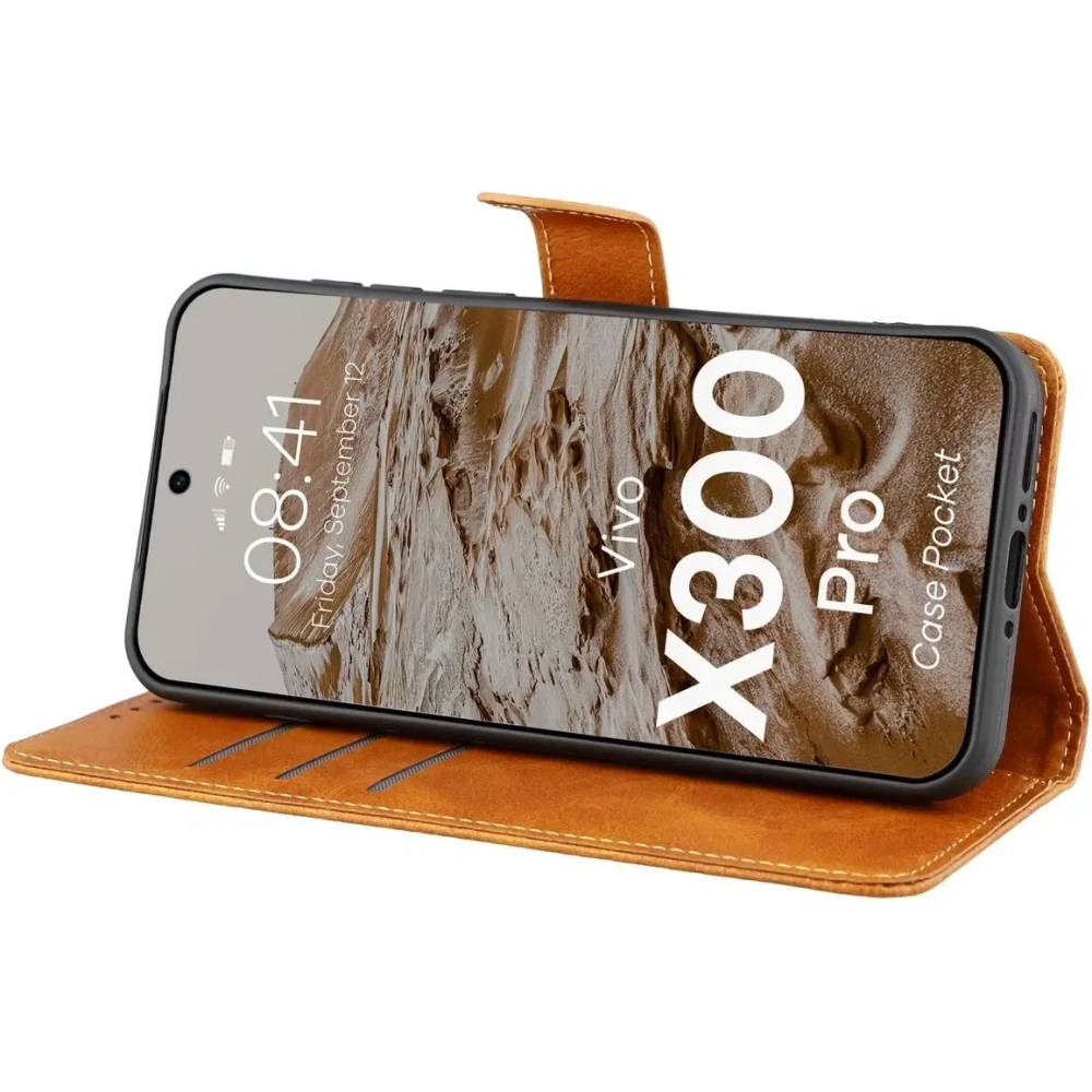 Etui z klapką Bizon Case Pocket do Vivo X300 Pro brązowe