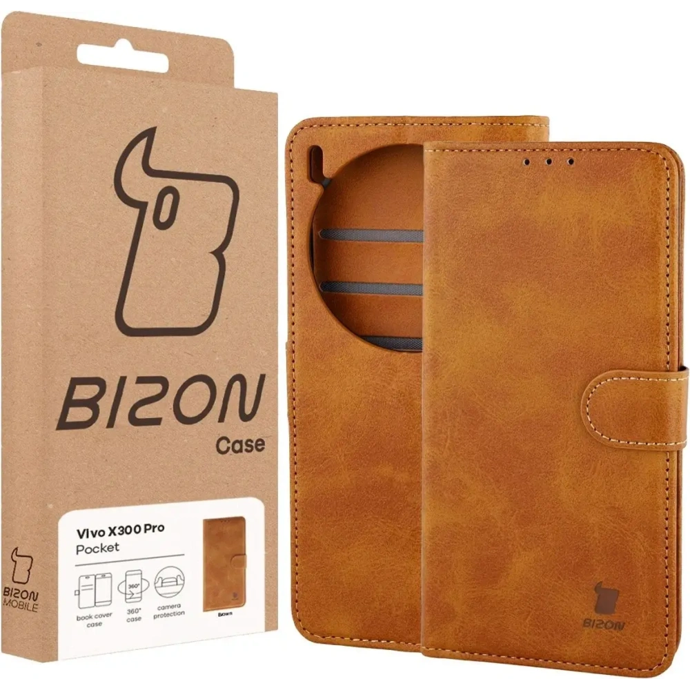 Etui z klapką Bizon Case Pocket do Vivo X300 Pro brązowe