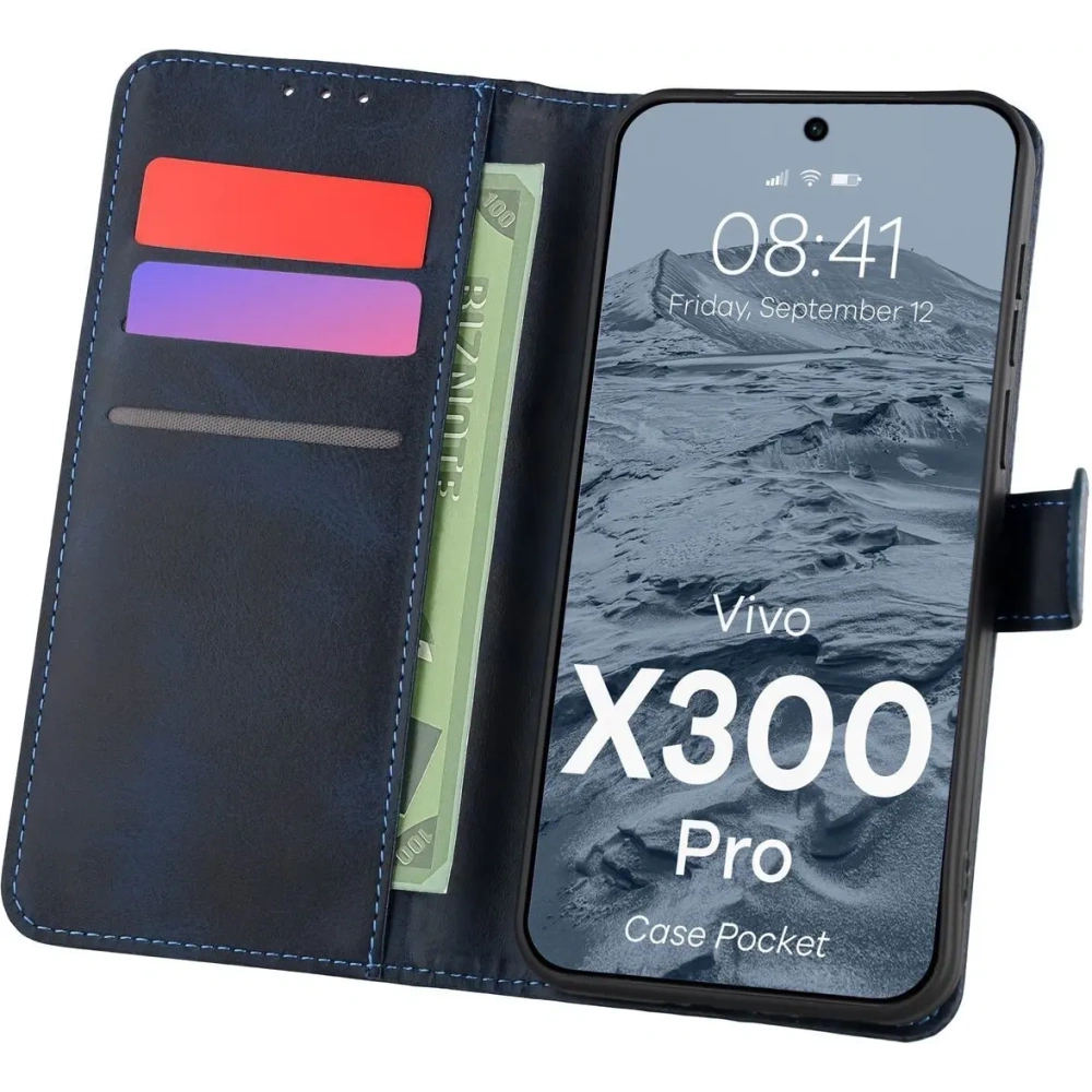 Etui z klapką Bizon Case Pocket do Vivo X300 Pro granatowe