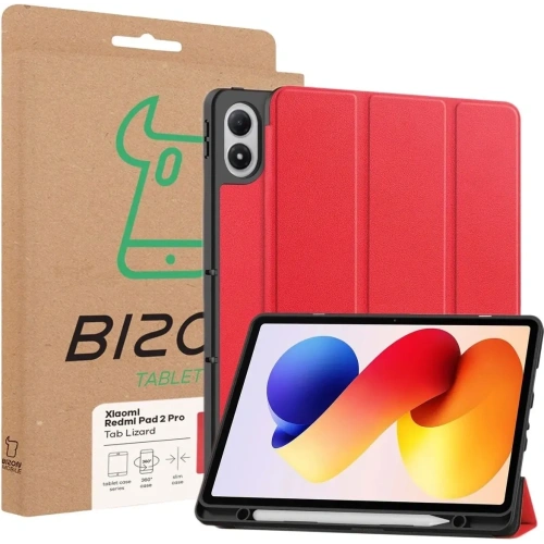 Etui z klapką Bizon Case Tab Lizard do Xiaomi Redmi Pad 2 Pro czerwone