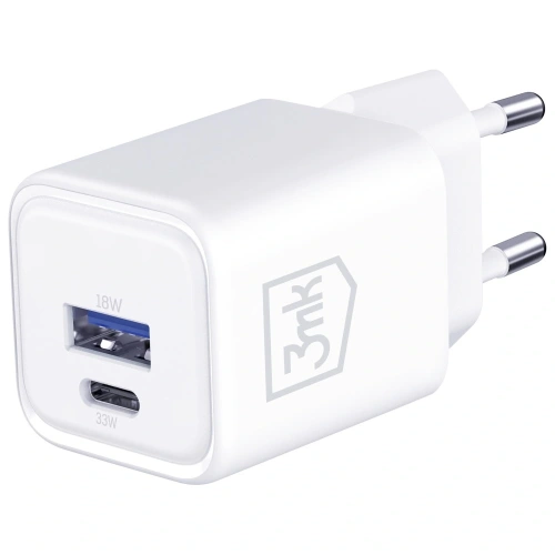 Ładowarka sieciowa 3MK Hyper Charger PD 33W GaN QC4+ PPS AFC FCP SCP USB-A + USB-C biały