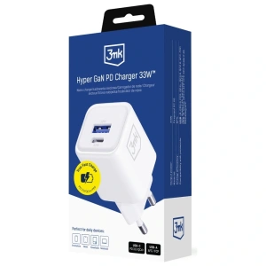 Ładowarka sieciowa 3MK Hyper Charger PD 33W GaN QC4+ PPS AFC FCP SCP USB-A + USB-C biały