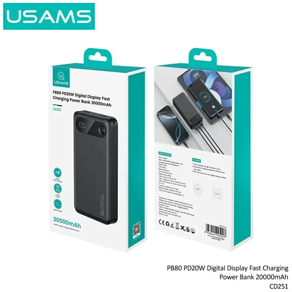 Powerbank USAMS PB80 PD20W 20000mAh czarny