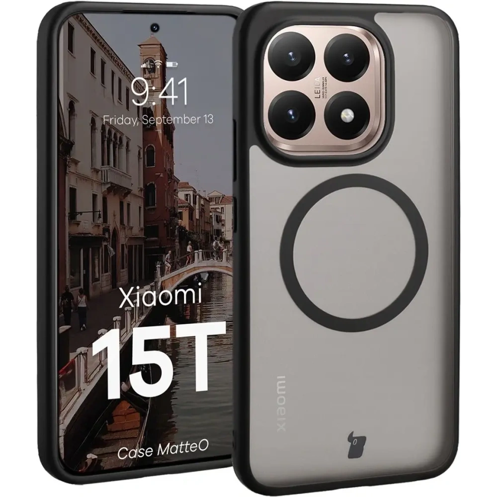 Etui z pierścieniem magnetycznym Bizon Case MatteO do Xiaomi 15T przydymione-czarne