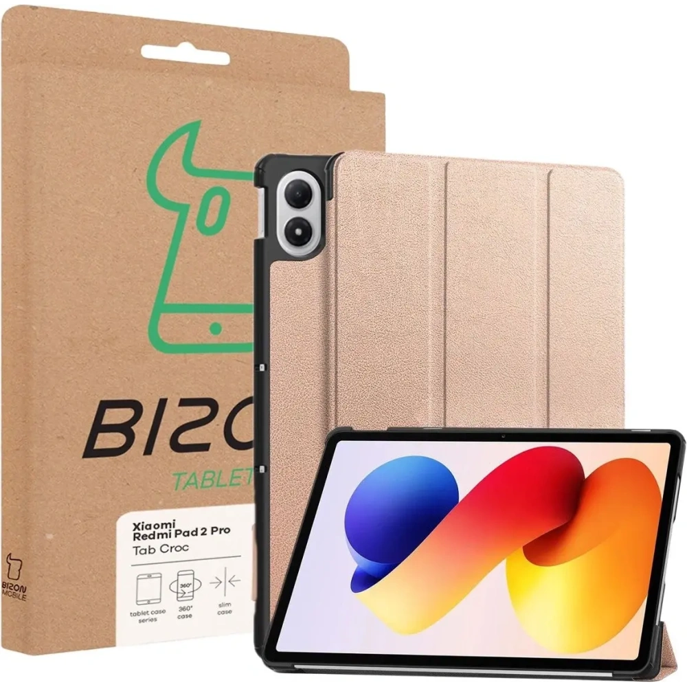 Etui z klapką Bizon Case Tab Croc do Xiaomi Redmi Pad 2 Pro różowozłote