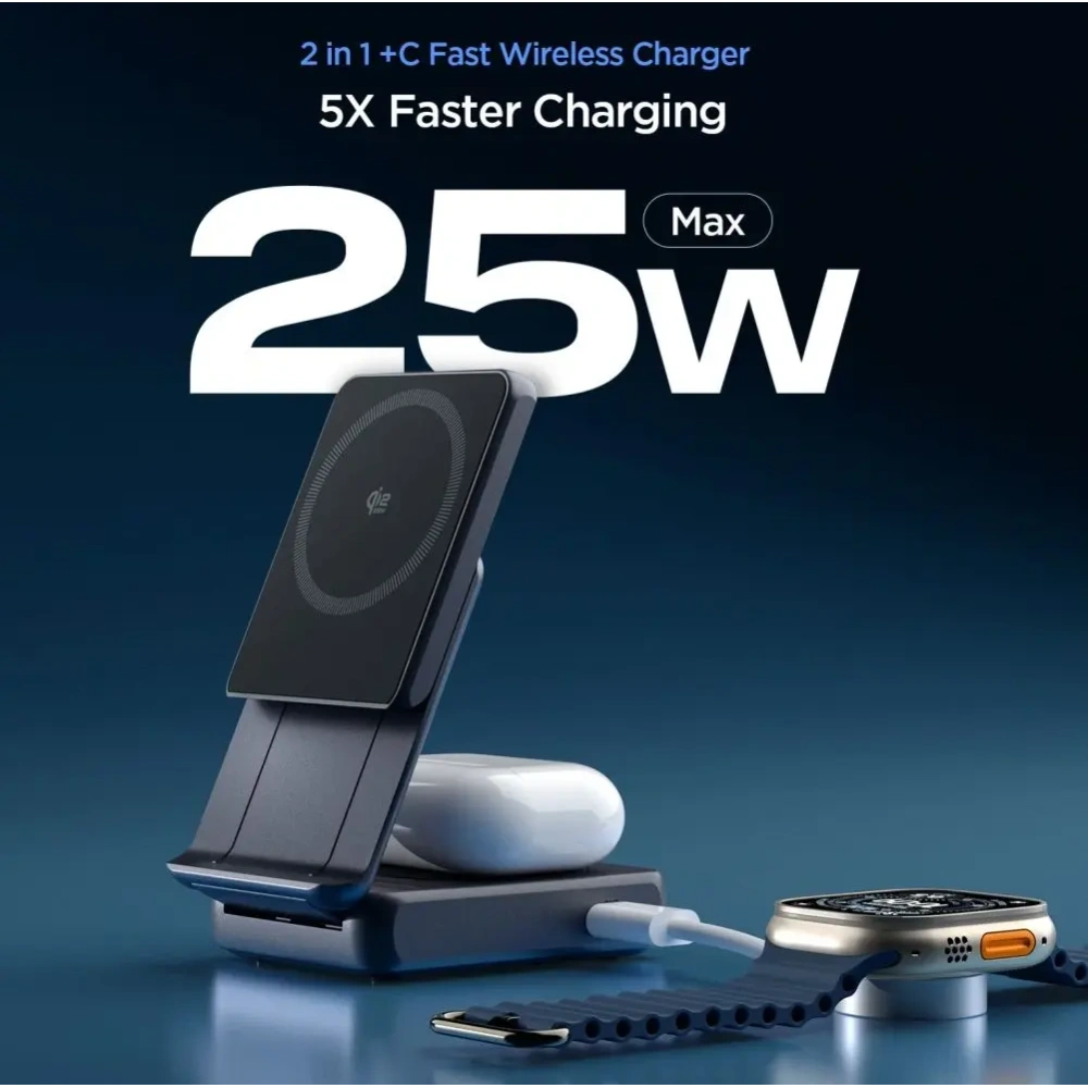 Ładowarka indukcyjna Spigen Essential EF302MOQ Qi 2.2 2in1 Magnetic MagSafe Wireless Charger Black