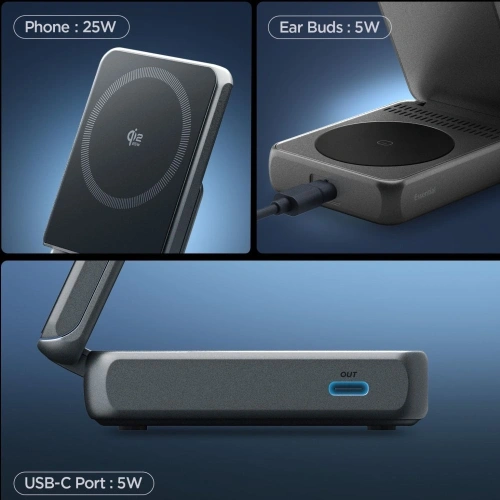 Ładowarka indukcyjna Spigen Essential EF302MOQ Qi 2.2 2in1 Magnetic MagSafe Wireless Charger Black