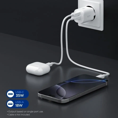 Ładowarka sieciowa Spigen Essential EE352EU USB-A, USB-C Network Charger 35W White