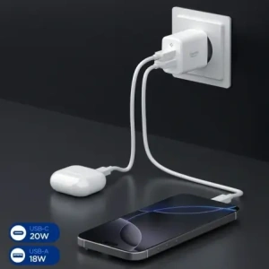 Ładowarka sieciowa Spigen Essential EE202EU USB-A, USB-C Network Charger 20W White