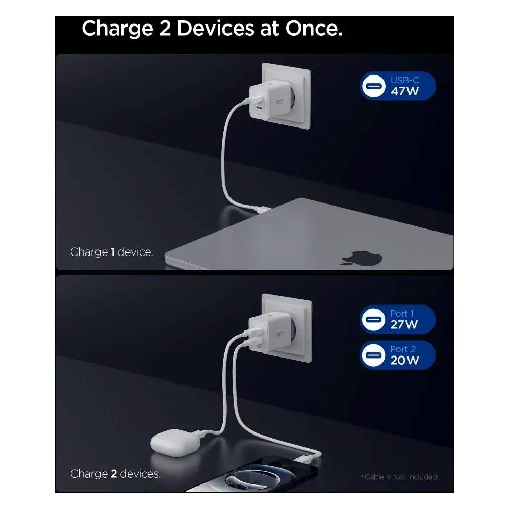 Ładowarka sieciowa Spigen Essential EE472EU 2xUSB-C Network Charger 47W White
