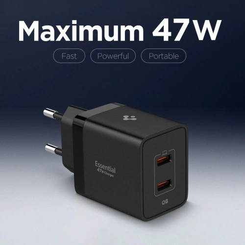 Ładowarka sieciowa Spigen Essential EE472EU 2xUSB-C Network Charger 47W Black