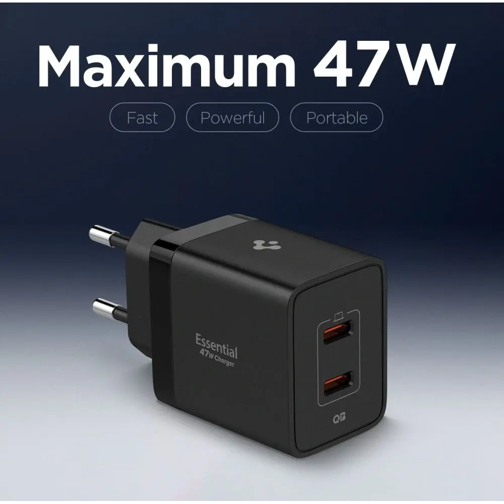 Ładowarka sieciowa Spigen Essential EE472EU 2xUSB-C Network Charger 47W Black