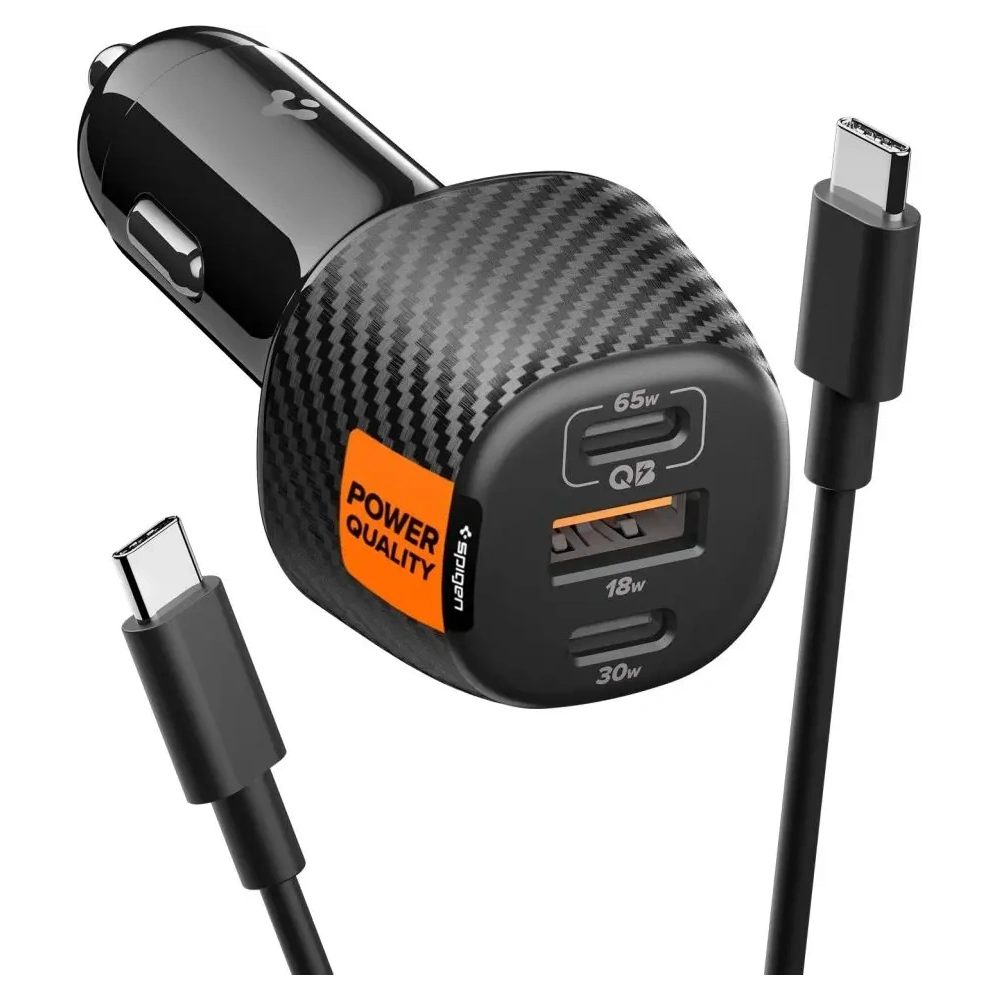 Ładowarka samochodowa Spigen Essential EV1133 USB-A 18W, USB-C 30W, USB-C 65W Car Charger 113W Black