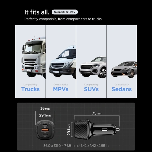 Ładowarka samochodowa Spigen Essential EV1133 USB-A 18W, USB-C 30W, USB-C 65W Car Charger 113W Black