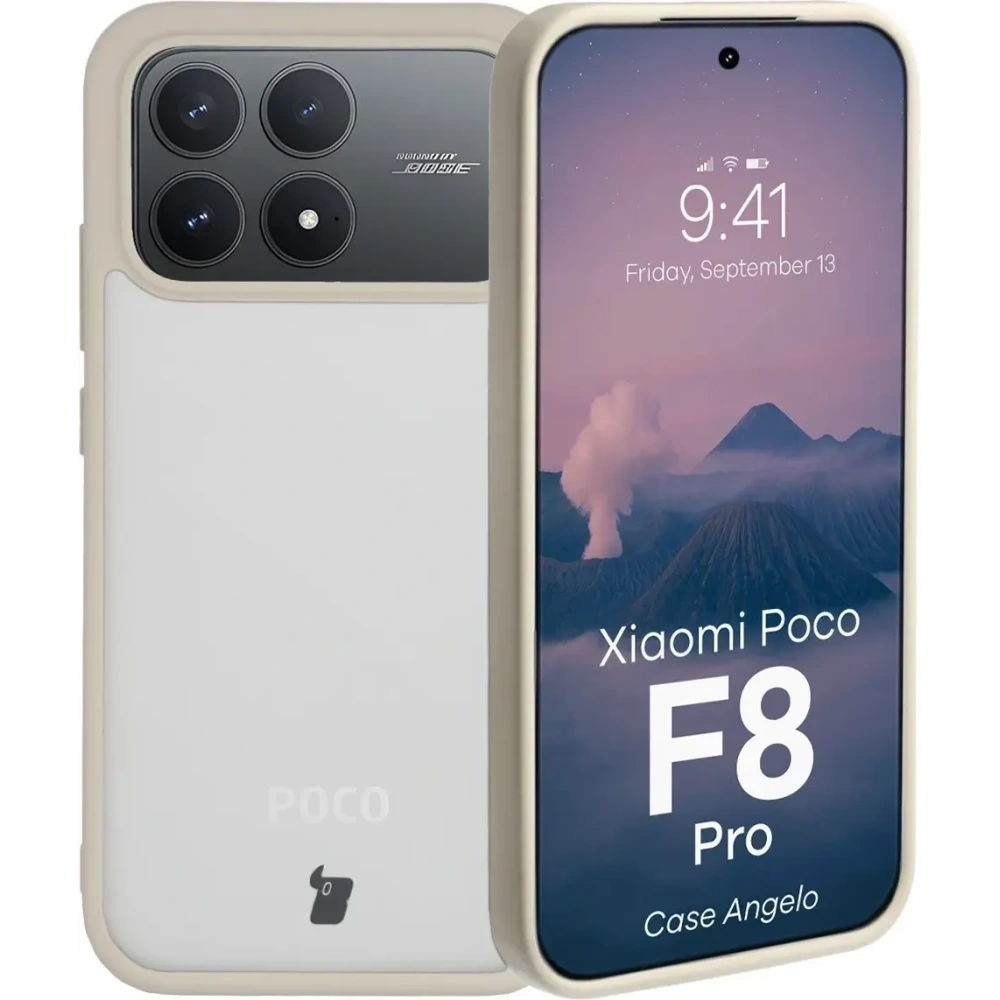 Etui Bizon Case Angelo do Xiaomi POCO F8 Pro półprzezroczyste z beżową ramką