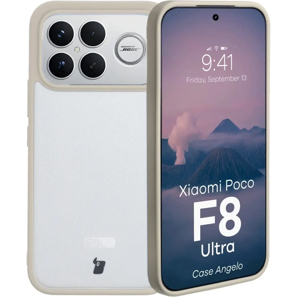 Etui Bizon Case Angelo do Xiaomi POCO F8 Ultra półprzezroczyste z beżową ramką
