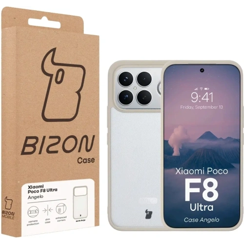 Etui Bizon Case Angelo do Xiaomi POCO F8 Ultra półprzezroczyste z beżową ramką