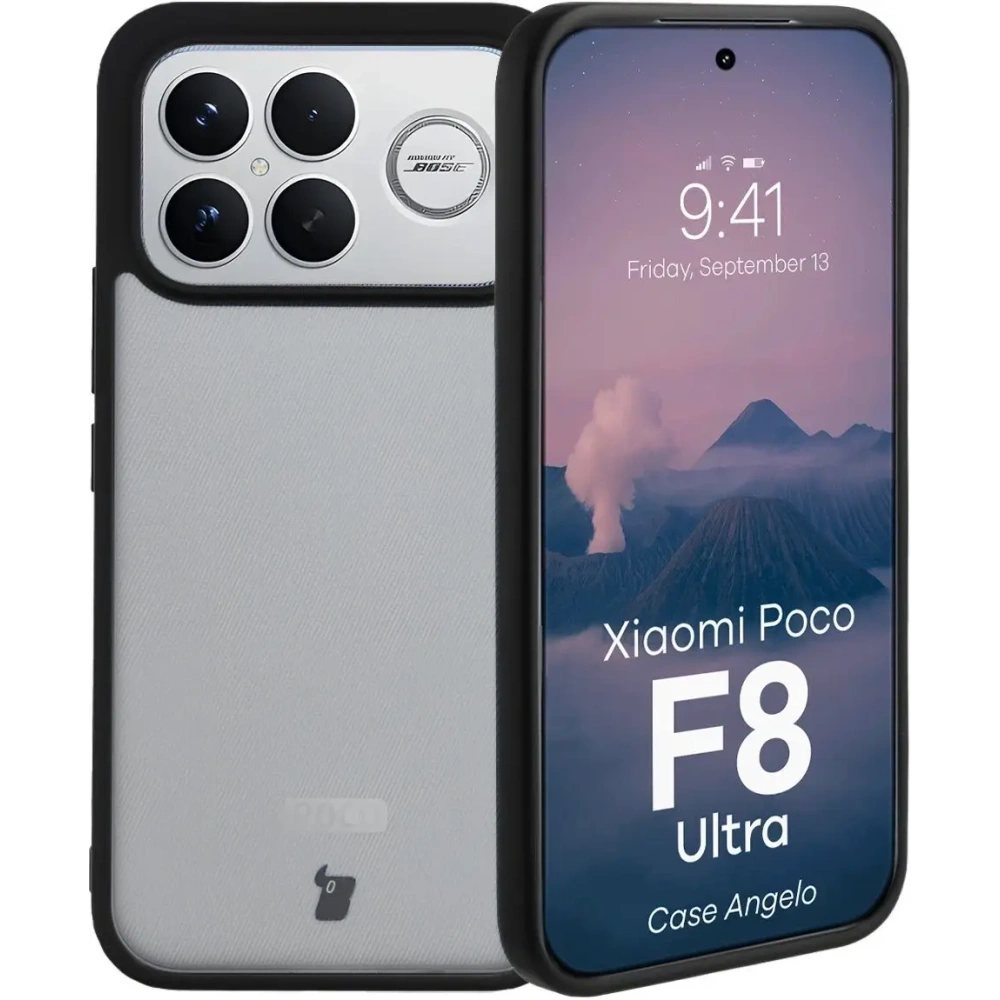 Etui Bizon Case Angelo do Xiaomi POCO F8 Ultra przydymione z czarną ramką
