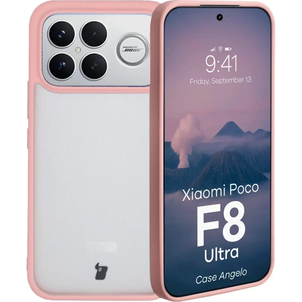 Etui Bizon Case Angelo do Xiaomi POCO F8 Ultra półprzezroczyste z jasnoróżową ramką