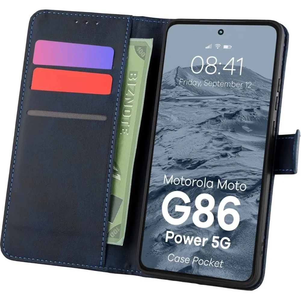 Etui z klapką Bizon Case Pocket do Motorola Moto G86 Power 5G granatowe