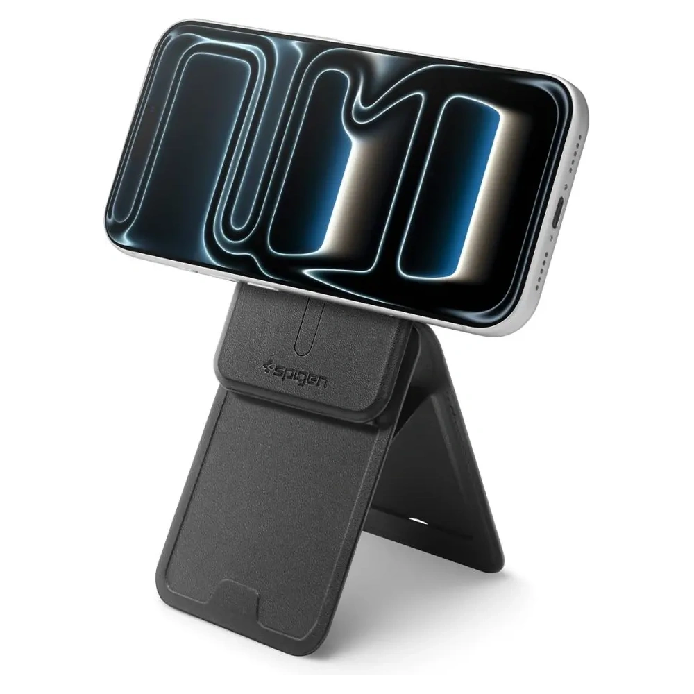 Stojak na telefon z miejscem na karty Spigen S314-3 Slim Fold Tripod MagSafe Universal Magnetic Card Holder Black