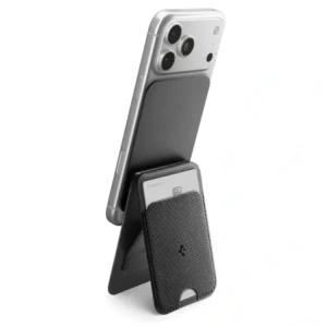 Stojak na telefon z miejscem na karty Spigen S314-3 Slim Fold Tripod MagSafe Universal Magnetic Card Holder Black