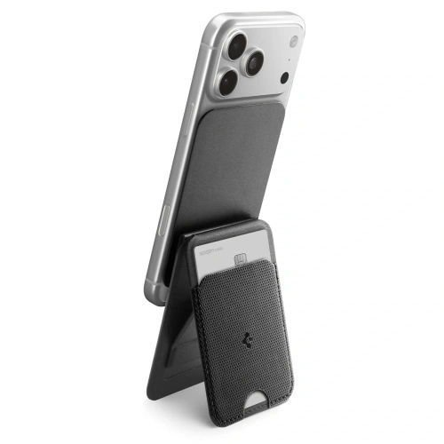Stojak na telefon z miejscem na karty Spigen S314-3 Slim Fold Tripod MagSafe Universal Magnetic Card Holder Black