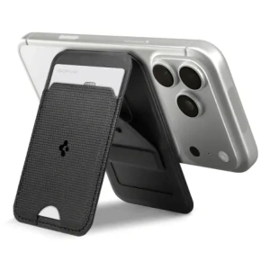 Stojak na telefon z miejscem na karty Spigen S314-3 Slim Fold Tripod MagSafe Universal Magnetic Card Holder Black