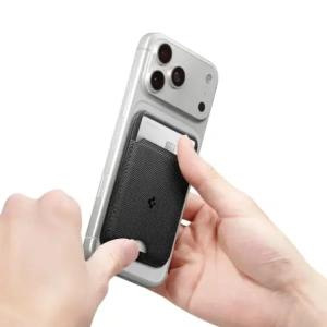 Stojak na telefon z miejscem na karty Spigen S314-3 Slim Fold Tripod MagSafe Universal Magnetic Card Holder Black