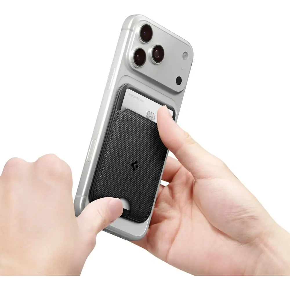 Stojak na telefon z miejscem na karty Spigen S314-3 Slim Fold Tripod MagSafe Universal Magnetic Card Holder Black