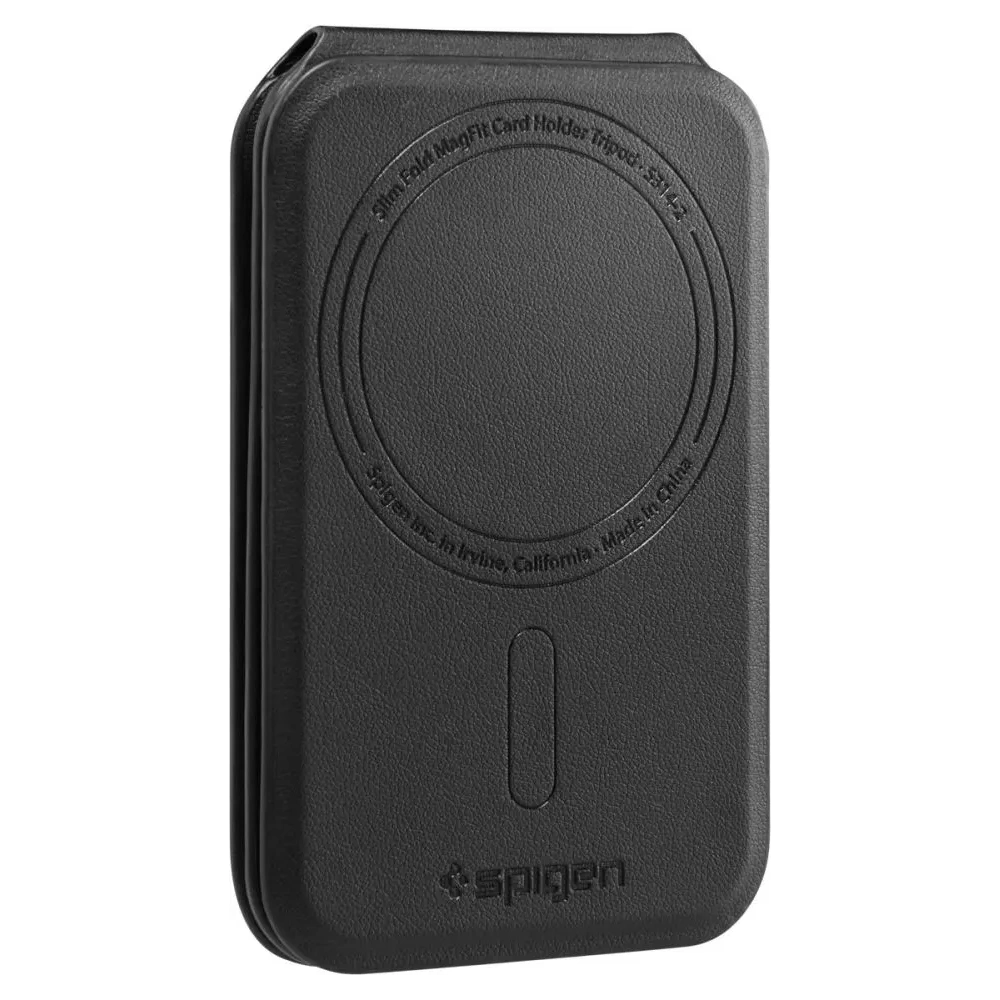 Stojak na telefon z miejscem na karty Spigen S314-2 Slim Fold Tripod MagSafe Universal Magnetic Card Holder Black