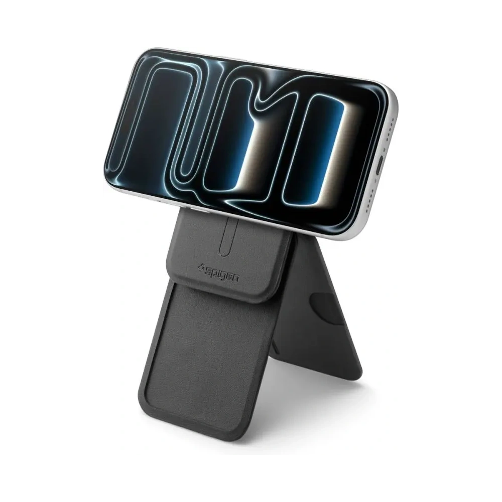Stojak na telefon z miejscem na karty Spigen S314-2 Slim Fold Tripod MagSafe Universal Magnetic Card Holder Black