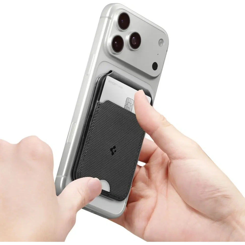 Stojak na telefon z miejscem na karty Spigen S314-2 Slim Fold Tripod MagSafe Universal Magnetic Card Holder Black