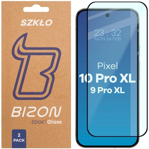 Szkło hartowane Bizon Glass Edge Duo do Google Pixel 10 Pro XL / 9 Pro XL czarna ramka [2 PACK]